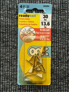 ReadyNail 30lb Picture Hooks 4pc BNIB Wall Hanging Set
 (4 pc)